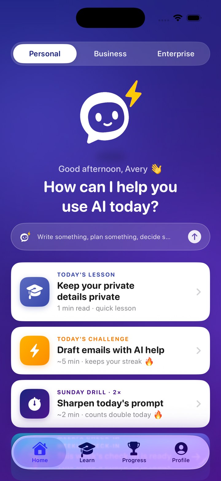 The home screen in dark mode